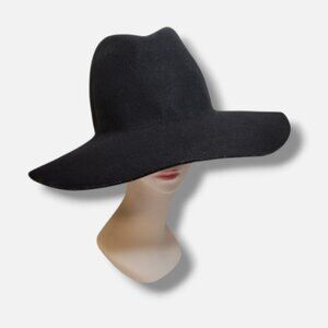 Women's Wide Brim Black 100% Wool Felt Floppy Winter Hat Boho Unbranded